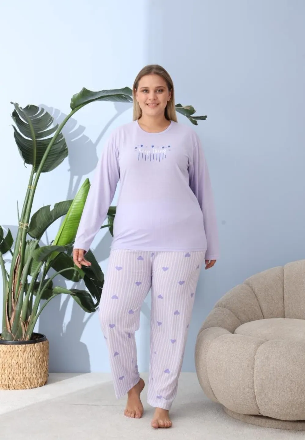 Pijama damă cu pantaloni și mânecă lungă, Big Size, „Keep Thing”, lila - 3