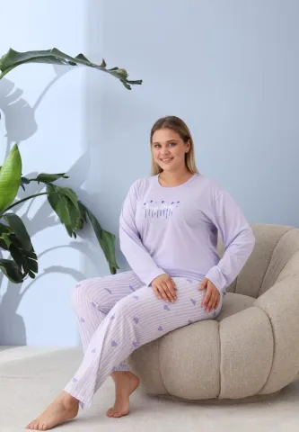Pijama damă cu pantaloni și mânecă lungă, Big Size, „Keep Thing”, lila