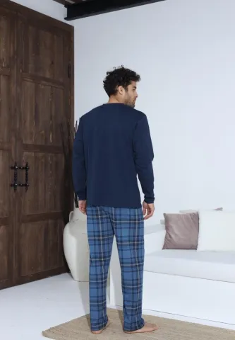 Pijama Barbati ,Maneca si Pantaloni Lungi,carou,Bleumarin hover