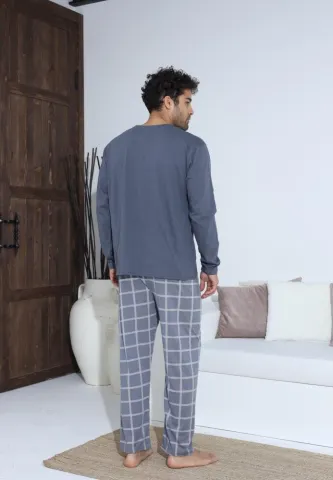 Pijama Barbati ,Maneca si Pantaloni Lungi,Culoare Gri cuAlb hover