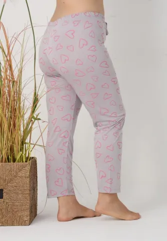 Pantalon damă Big Size, roz cu inimioare gri hover