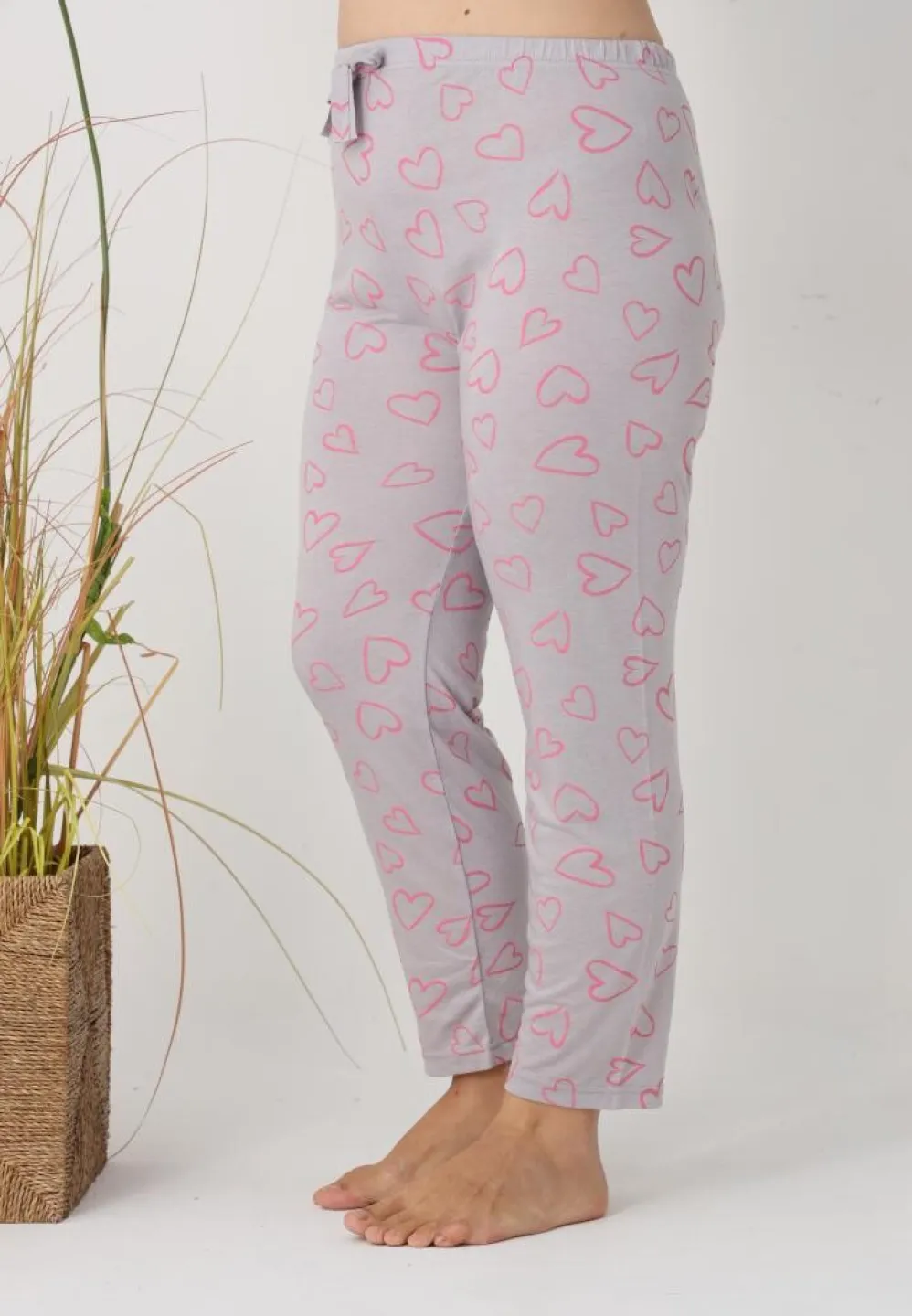 Pantalon damă Big Size, roz cu inimioare gri - 5