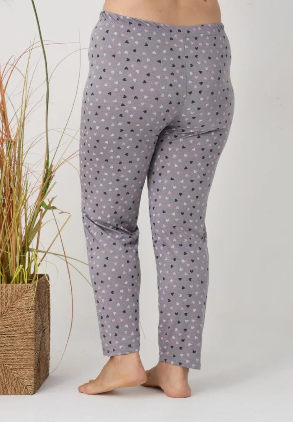 Pantalon damă Big Size, inimioare gri - 3