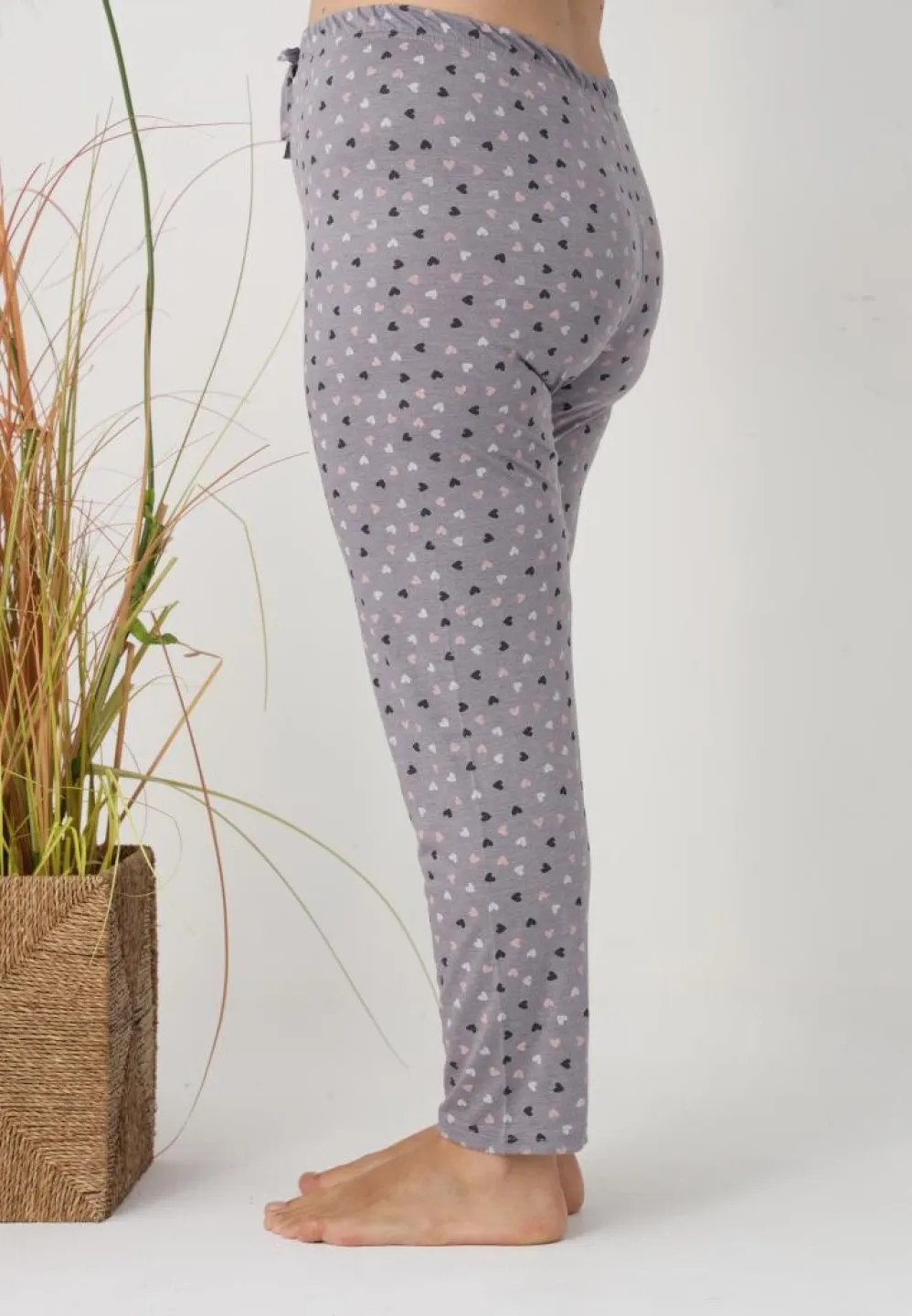 Pantalon damă Big Size, inimioare gri - 4