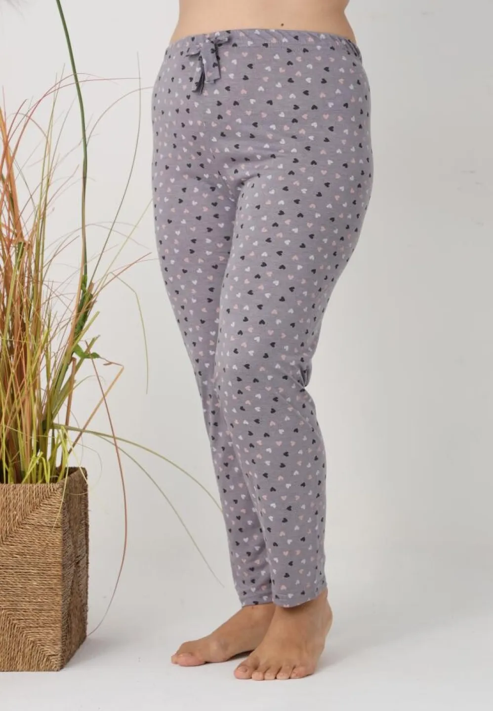 Pantalon damă Big Size, inimioare gri - 5