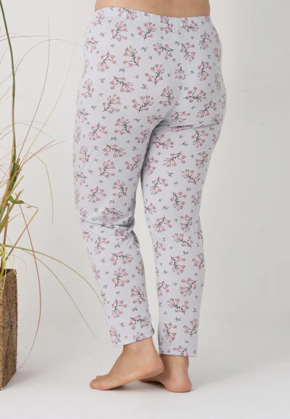 Pantalon damă – Cu Flori Roz Turcoaz Big Size - 3