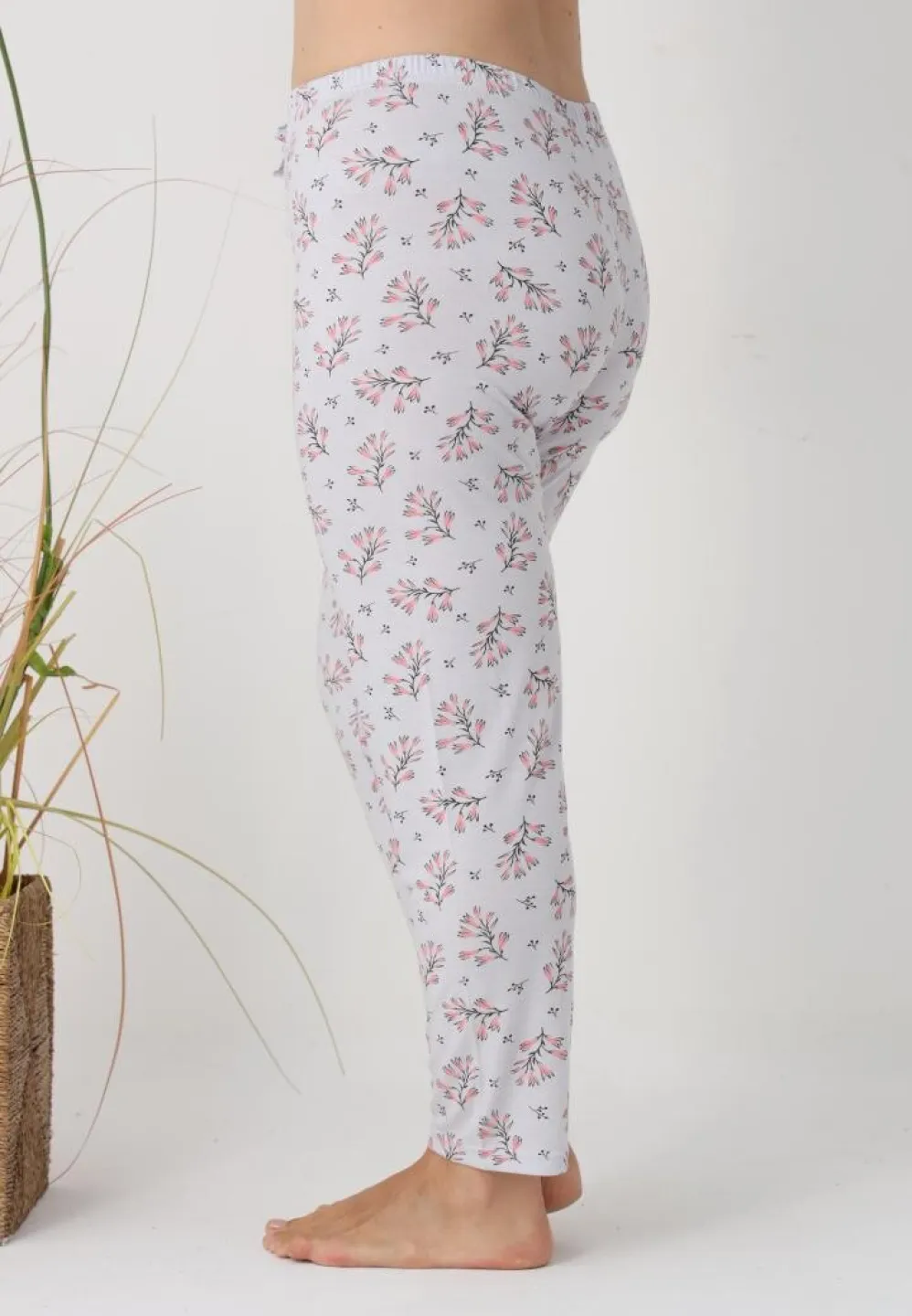 Pantalon damă – Cu Flori Roz Turcoaz Big Size - 4