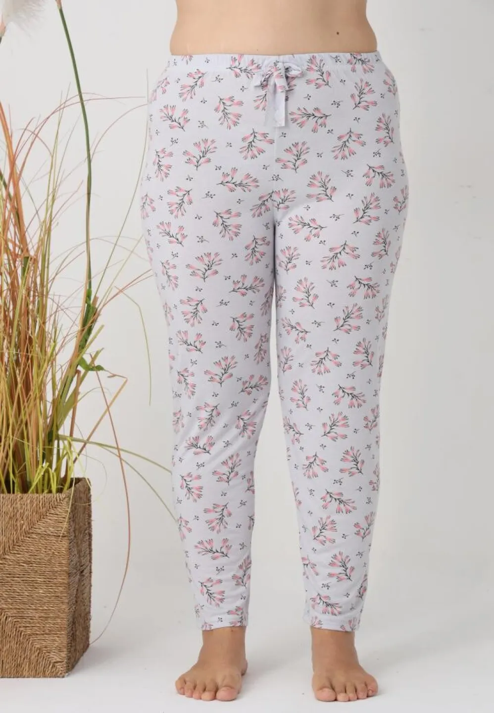 Pantalon damă – Cu Flori Roz Turcoaz Big Size - 5