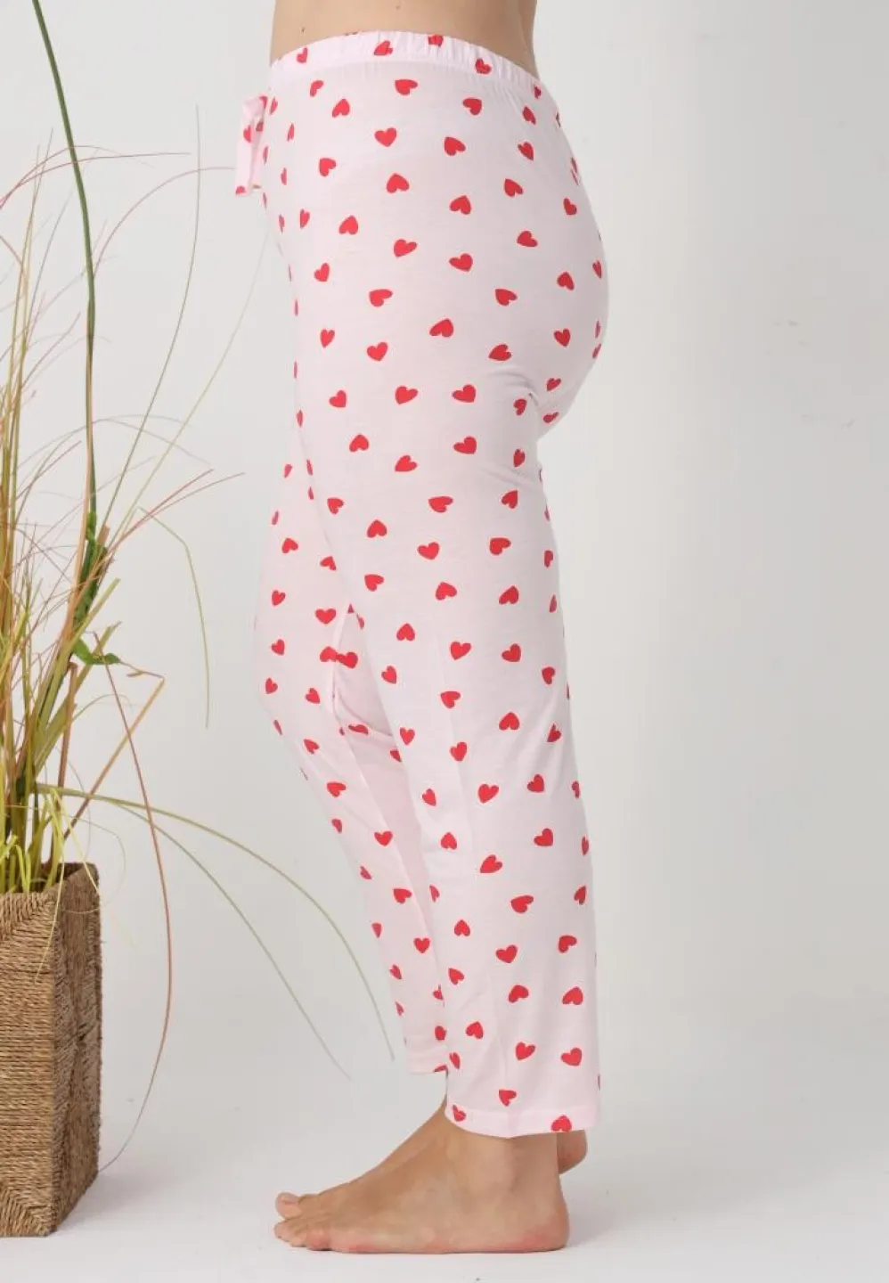 Pantaloni de pijama damă Big Size, model roz cu inimioare - 4