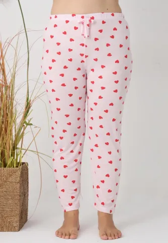 Pantaloni de pijama damă Big Size, model roz cu inimioare