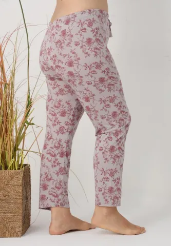 Pantaloni de pijama damă Big Size, flori vișinii pe fundal gri hover