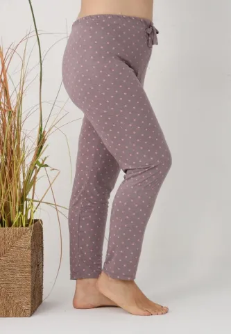 Pantaloni de pijama damă Big Size, gri cu buline roz hover