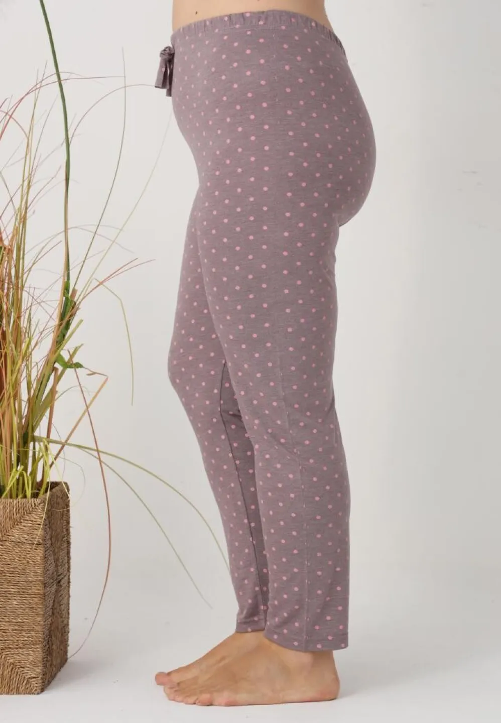 Pantaloni de pijama damă Big Size, buline roz pe fundal gri - 4