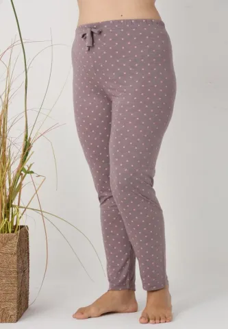 Pantaloni de pijama damă Big Size, gri cu buline roz