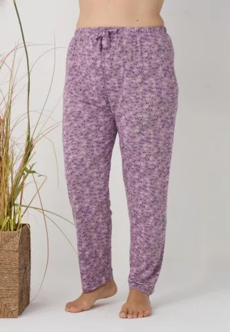 Pantaloni de pijama damă Big Size, flori pe fundal mov