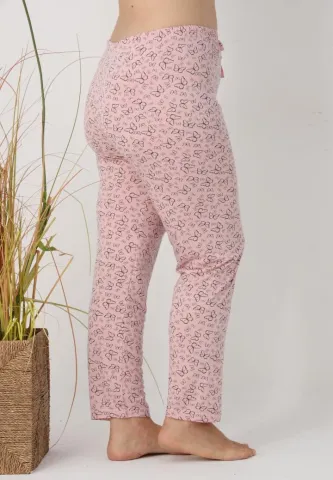 Pantaloni de pijama damă Big Size, fluturi pe fundal roz hover