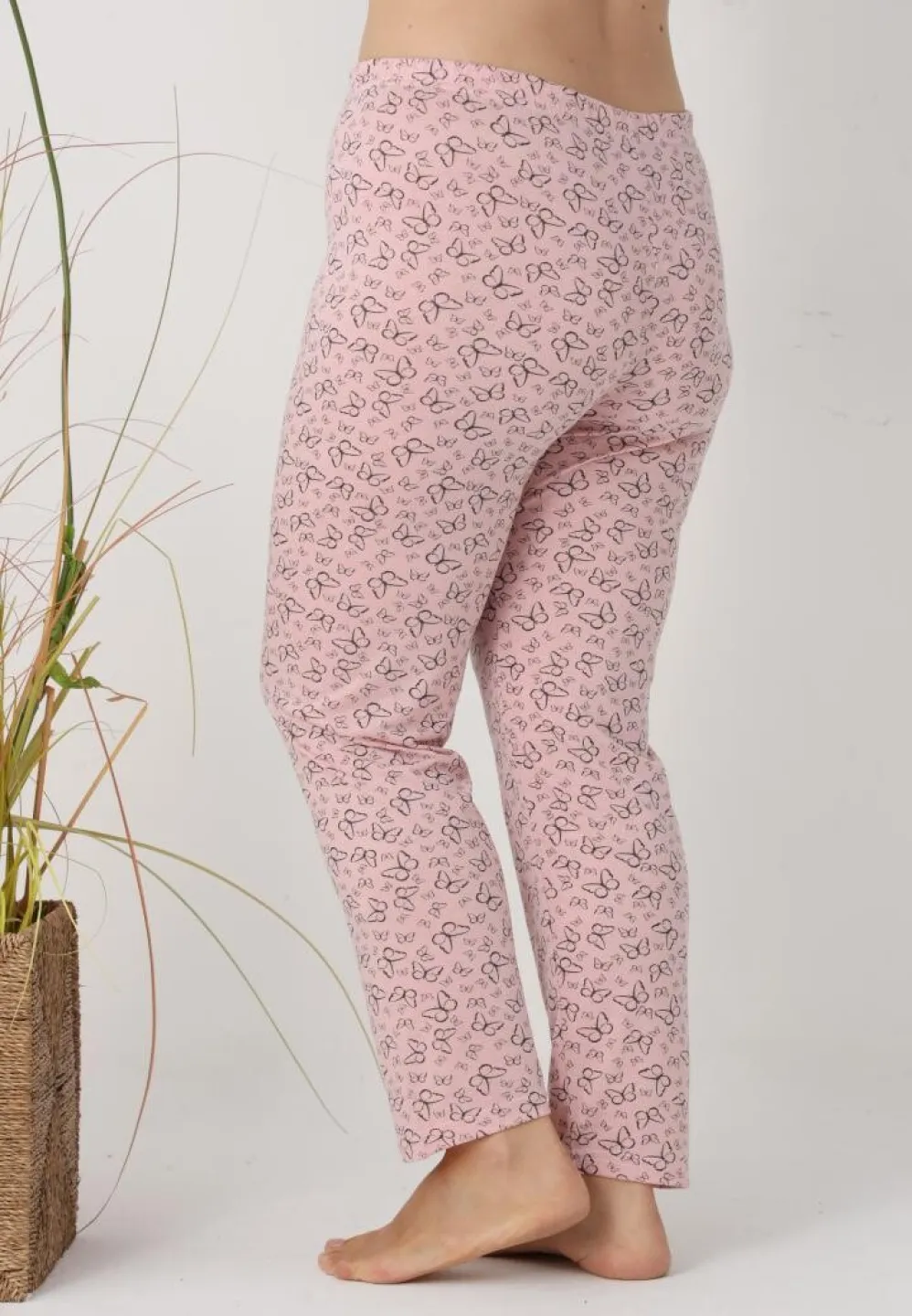 Pantaloni de pijama damă Big Size, fluturi pe fundal roz - 4