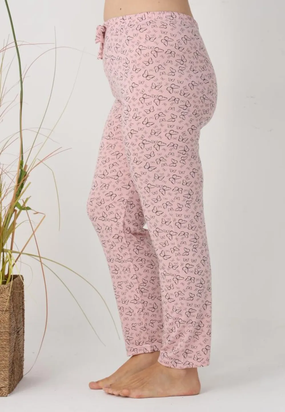 Pantaloni de pijama damă Big Size, fluturi pe fundal roz - 5
