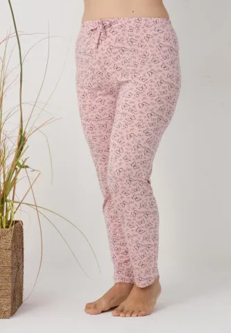 Pantaloni de pijama damă Big Size, fluturi pe fundal roz