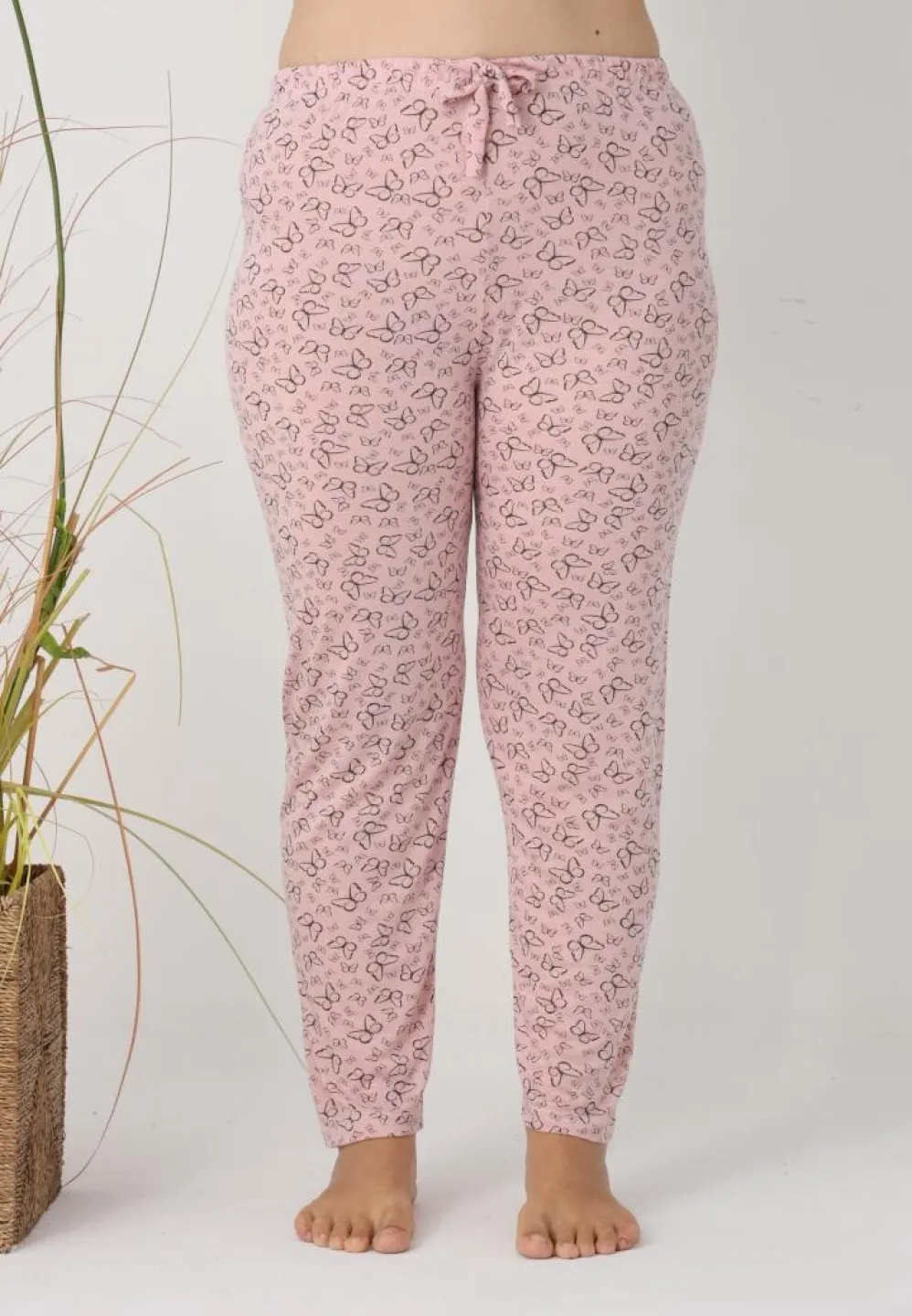 Pantaloni de pijama damă Big Size, fluturi pe fundal roz - 6