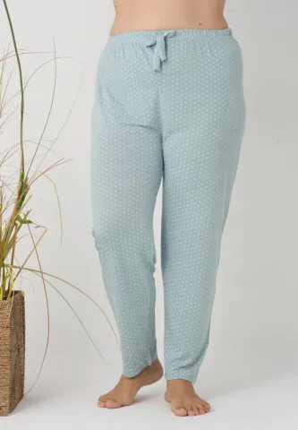 Pantaloni de pijama damă Big Size, puncte albe pe fundal verde