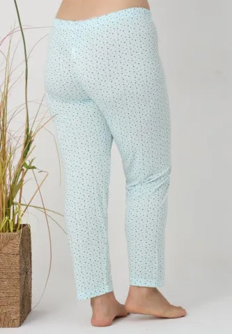 Pantaloni de pijama damă Big Size, puncte negre pe fundal turcoaz hover