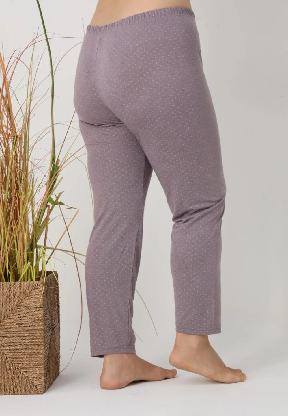 Pantaloni de pijama damă Big Size, puncte roz pe fundal gri - 2
