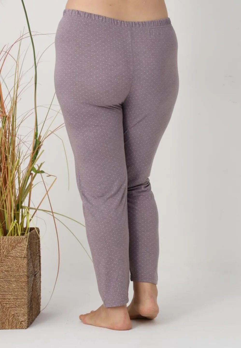 Pantaloni de pijama damă Big Size, puncte roz pe fundal gri - 3