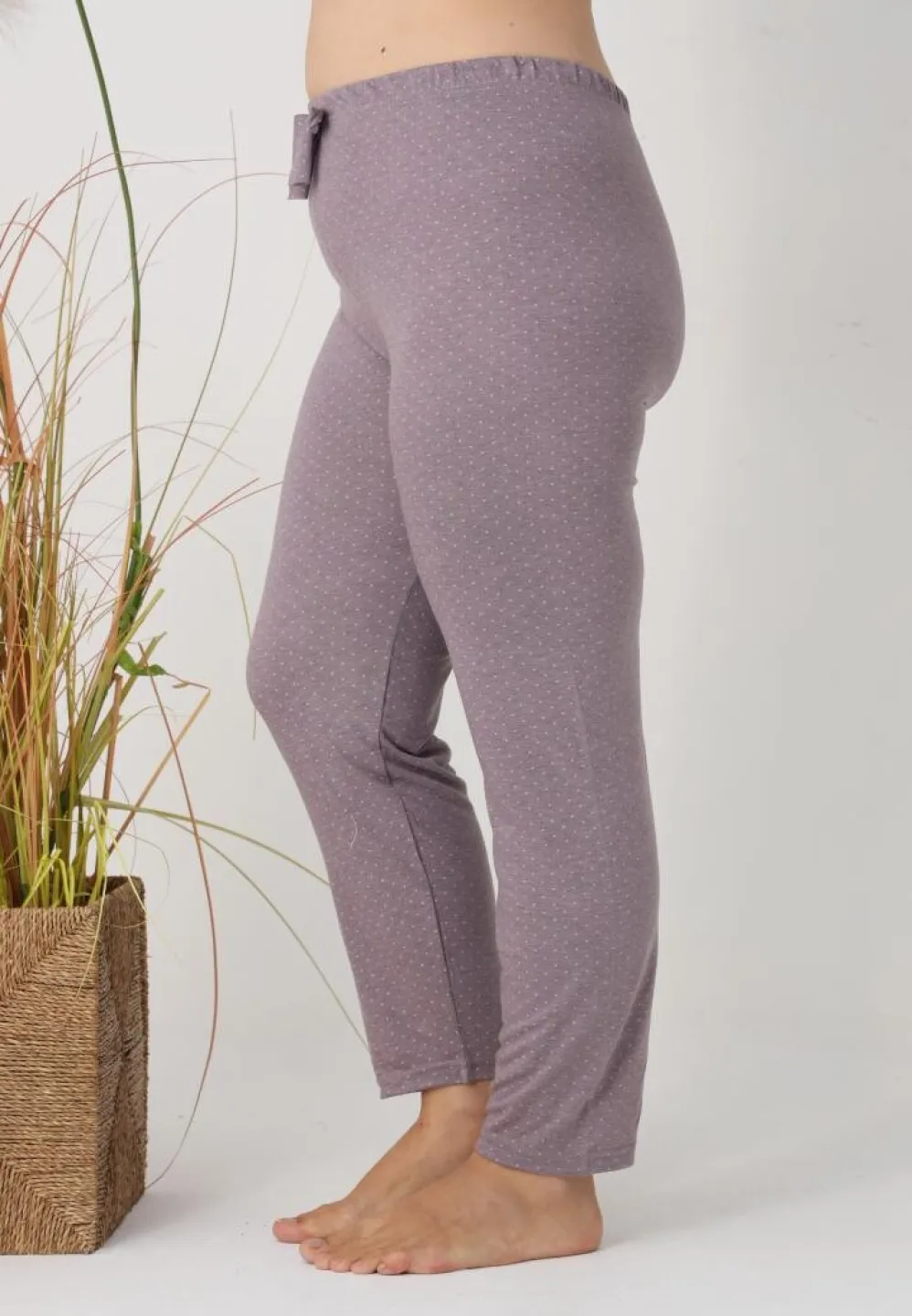 Pantaloni de pijama damă Big Size, puncte roz pe fundal gri - 4