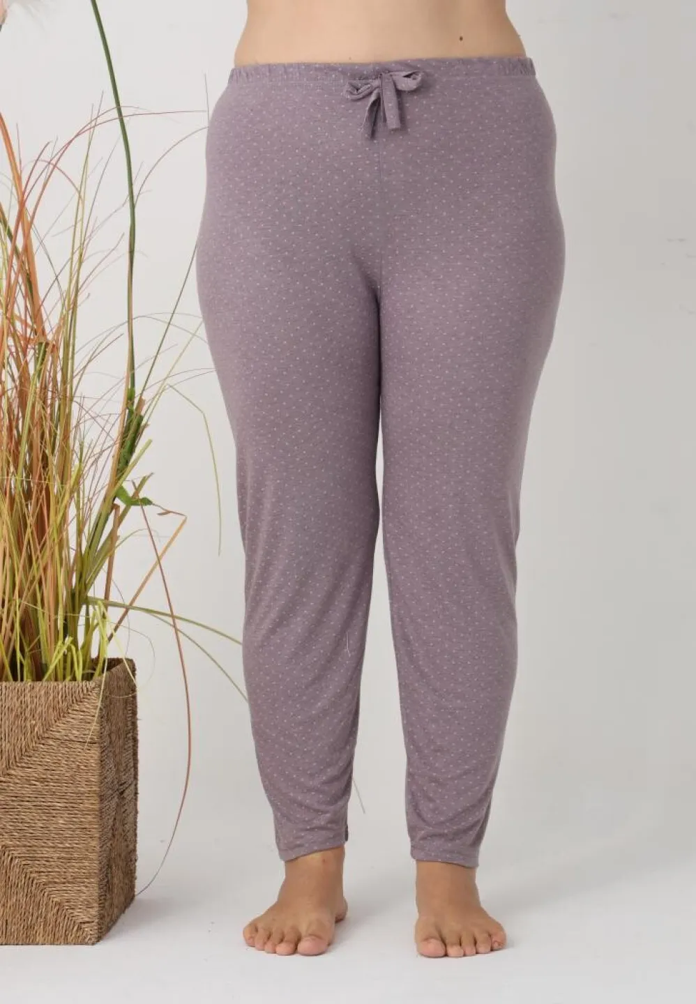 Pantaloni de pijama damă Big Size, puncte roz pe fundal gri - 5
