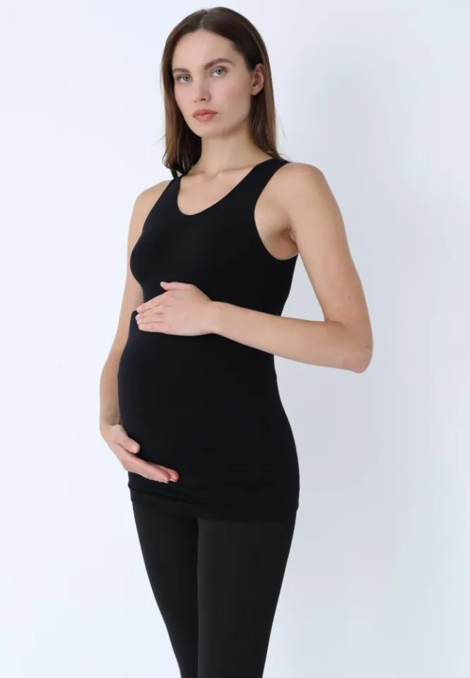 Maiou damă pentru gravide, material Modal negru fără cusături