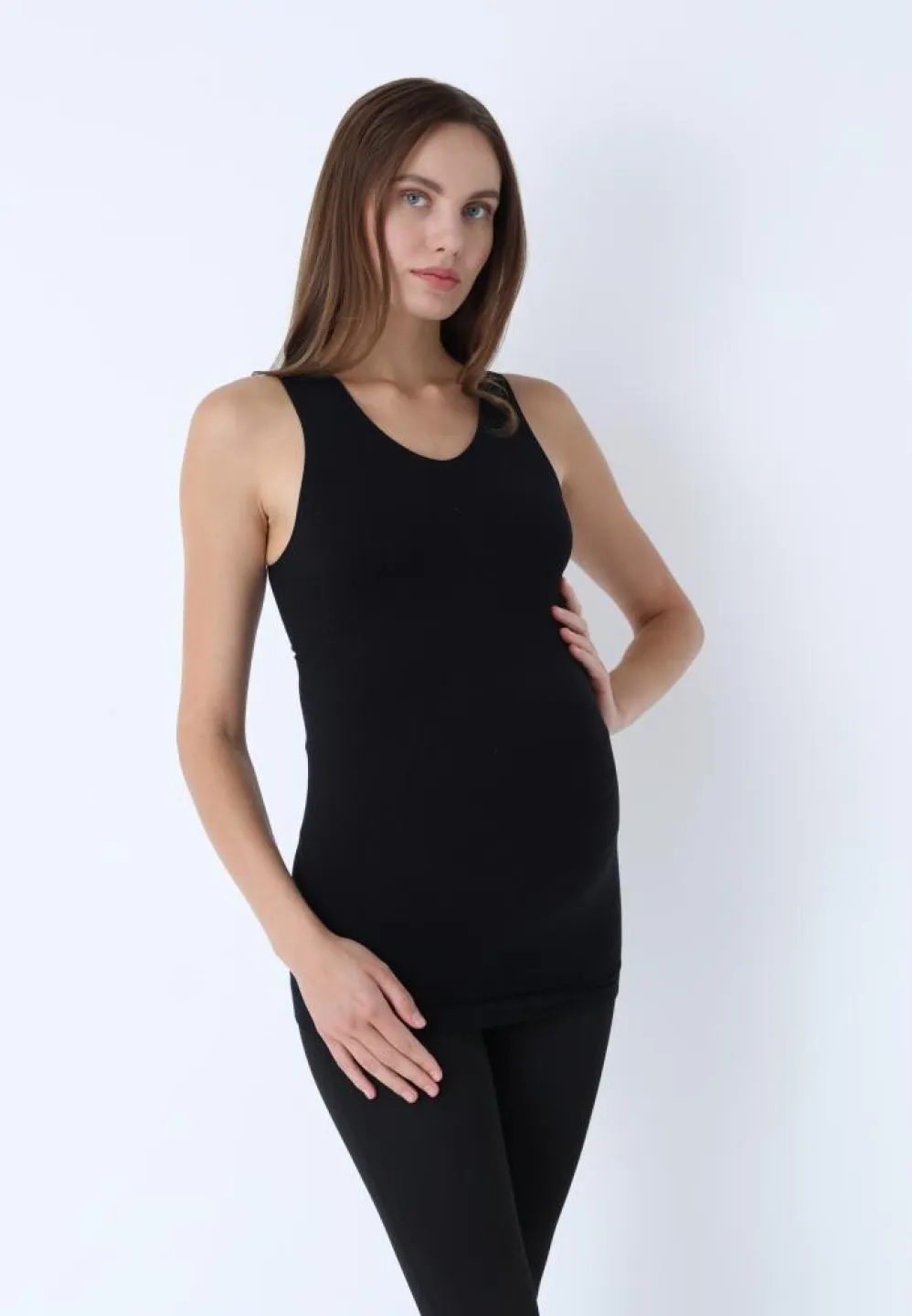 Maiou damă pentru gravide, material Modal negru fără cusături - 4
