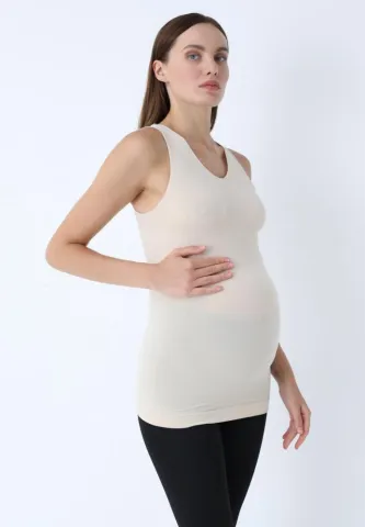 Maiou damă pentru gravide, material Modal bej fără cusături hover