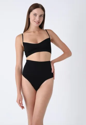 Corset modelator și tanga negru, talie înaltă