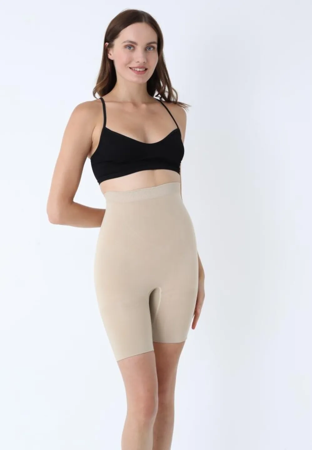 Burtieră talie înaltă, modelatori scurți bej - 3