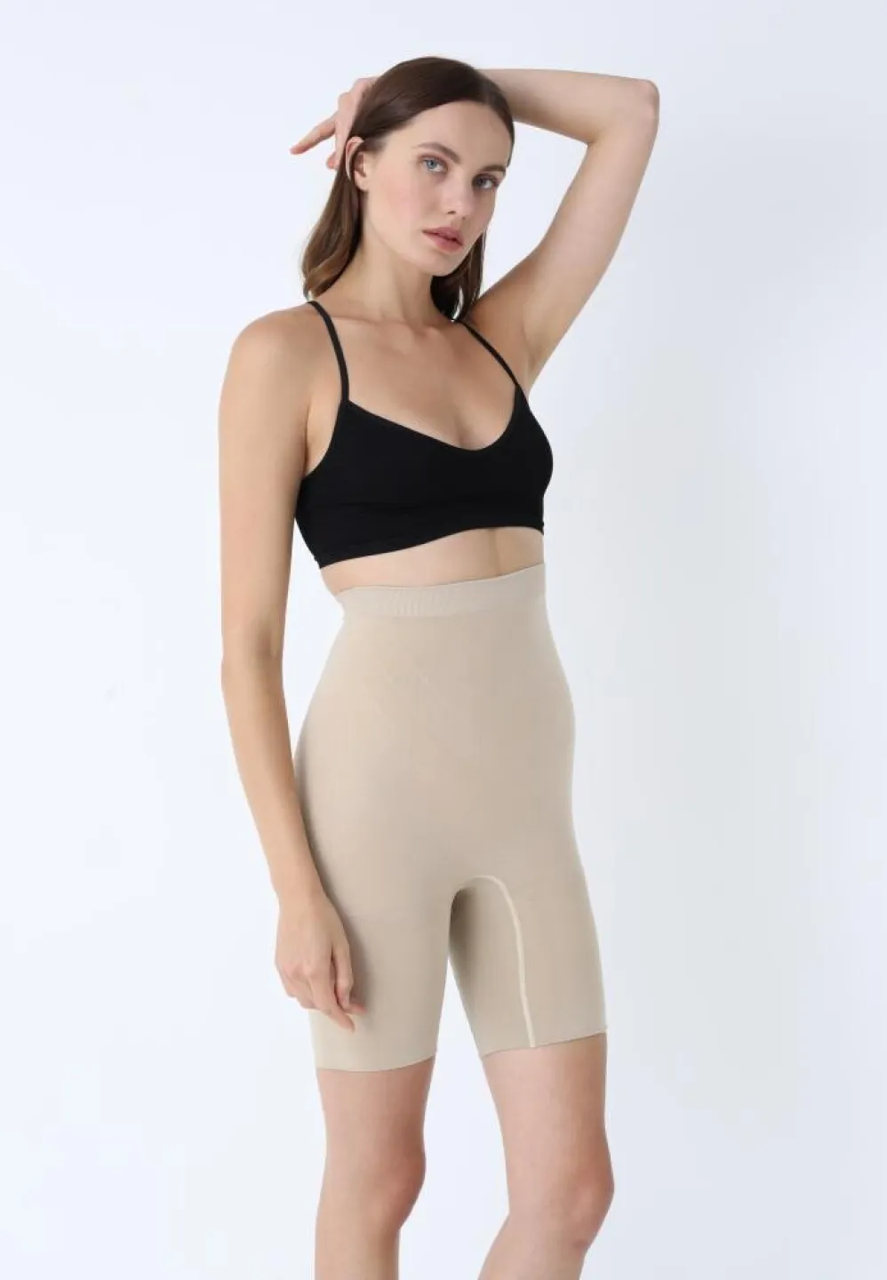 Burtieră talie înaltă, modelatori scurți bej - 4