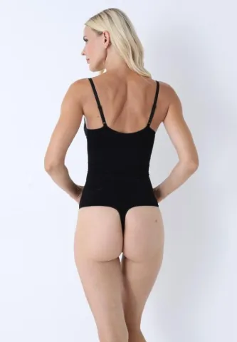 Body tanga negru, modelator cu bretele reglabile hover