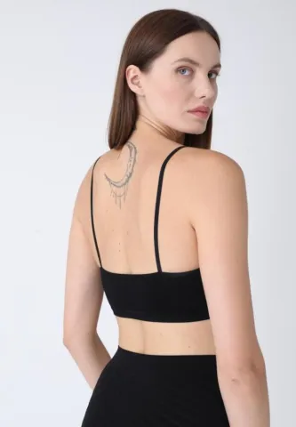 Bustieră damă fără push-up, bretele subțiri, negru hover