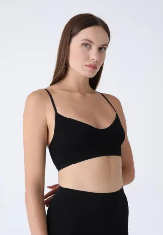 Bustieră damă fără push-up, bretele subțiri, negru