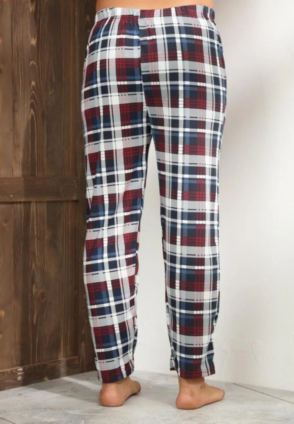 Pantalon casual bărbat Big Size, alb cu roșu cu carou - 2