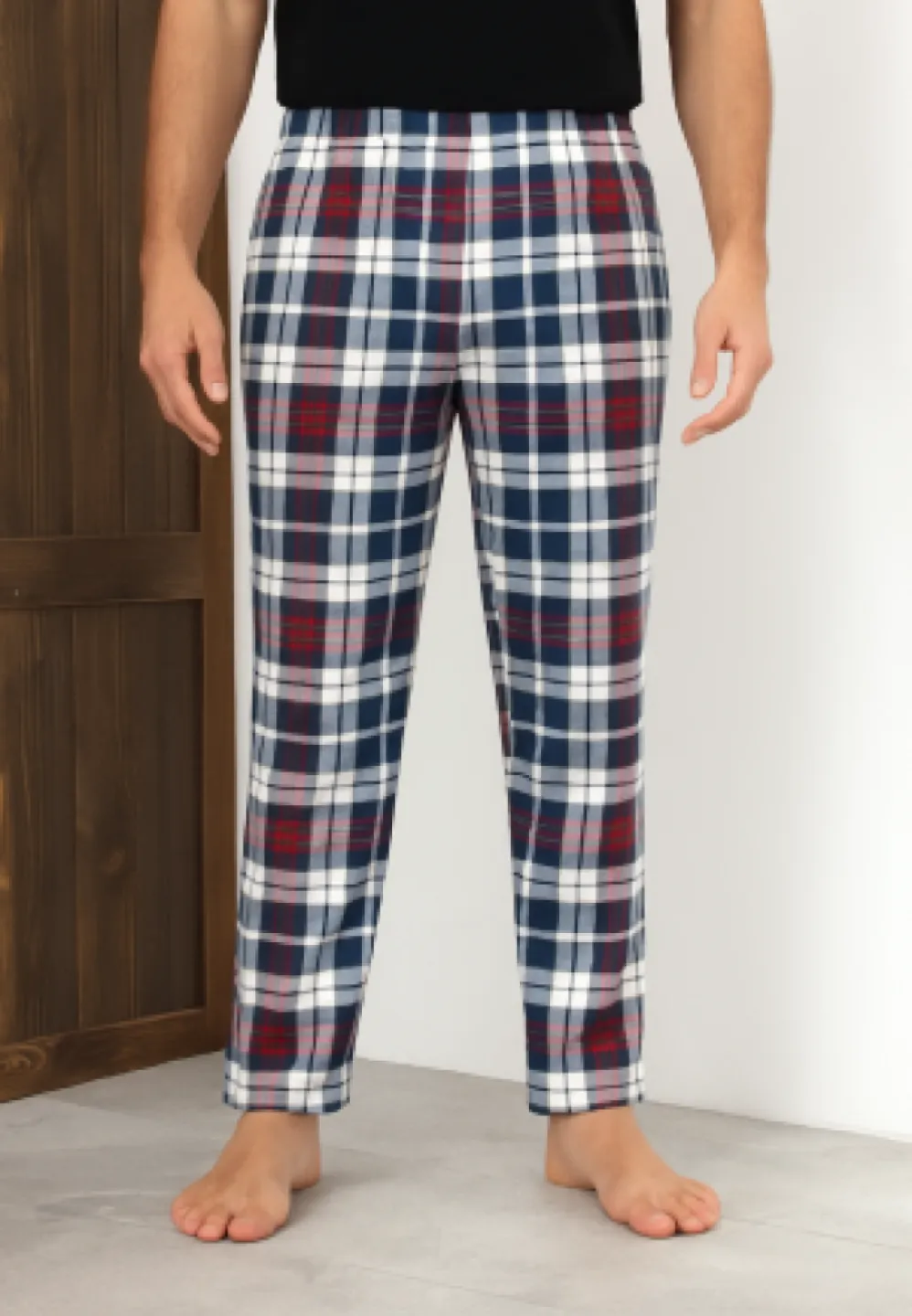 Pantalon casual bărbat Big Size, alb cu roșu cu carou - 1