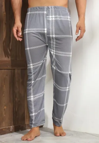 Pantalon modern bărbat Big Size, combinație gri cu alb