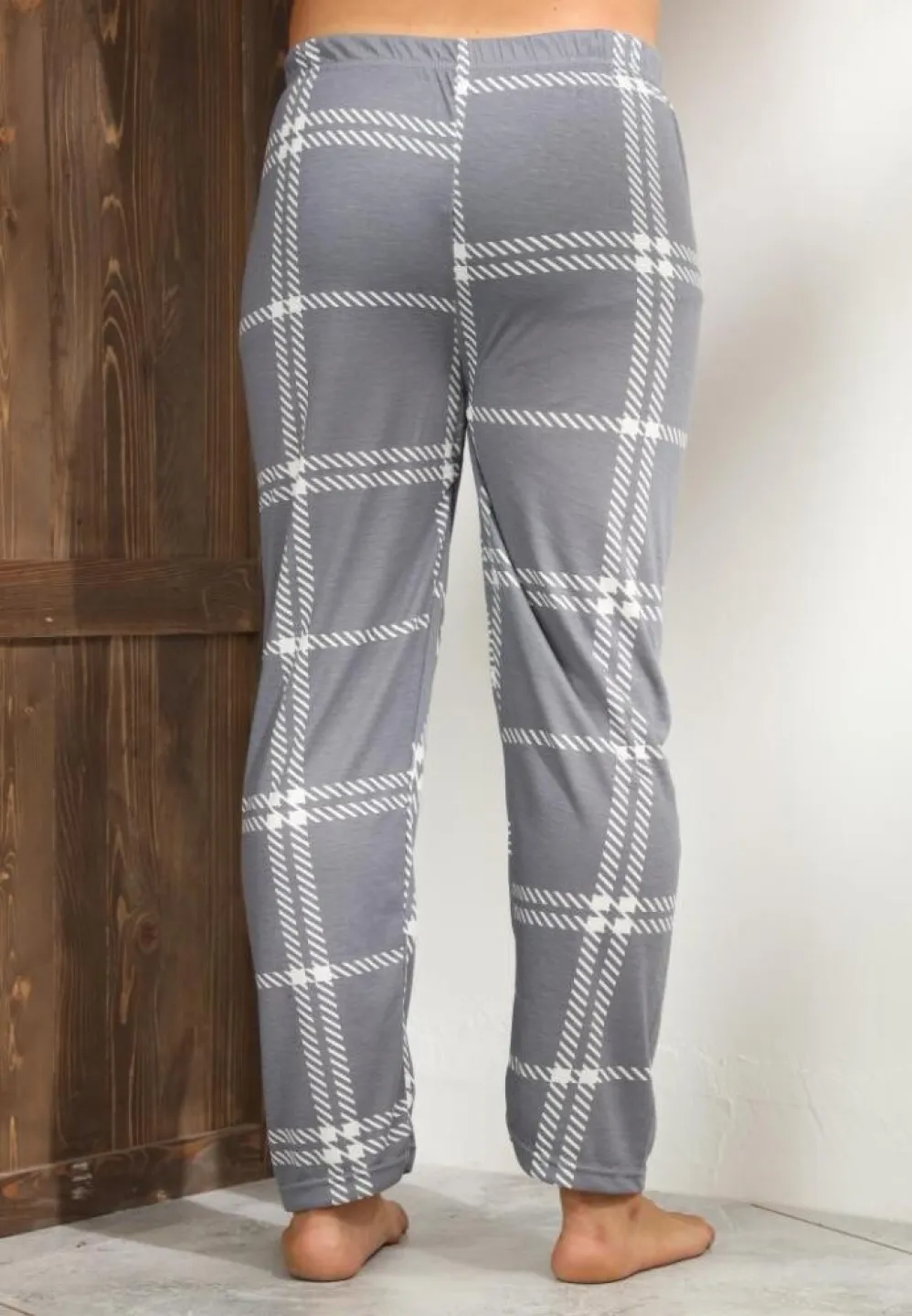Pantalon modern bărbat Big Size, combinație gri cu alb - 3