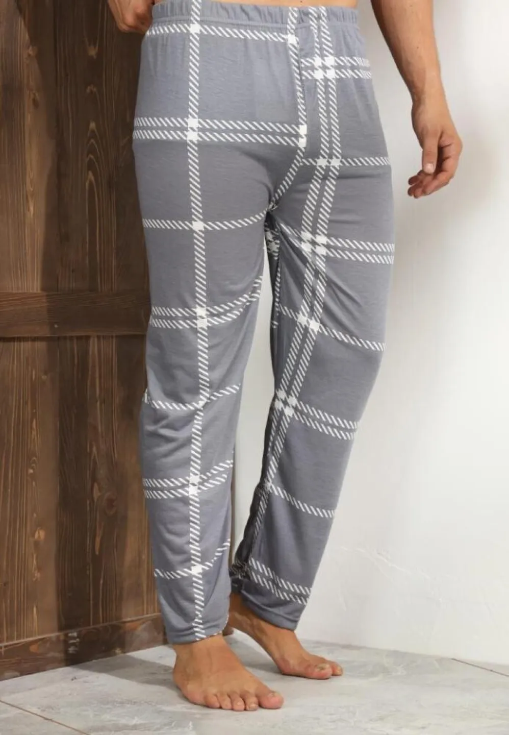 Pantalon modern bărbat Big Size, combinație gri cu alb - 4