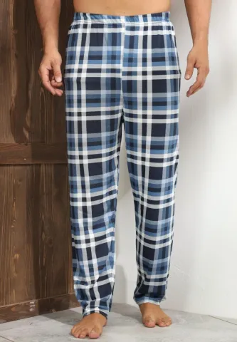 Pantalon casual bărbat Big Size, albastru închis cu carouri elegante