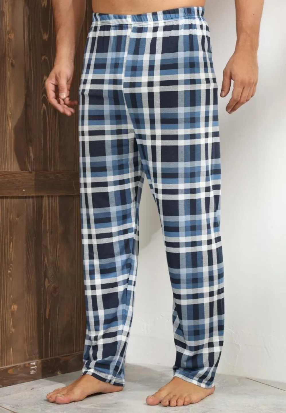 Pantalon casual bărbat Big Size, albastru închis cu carouri elegante - 4