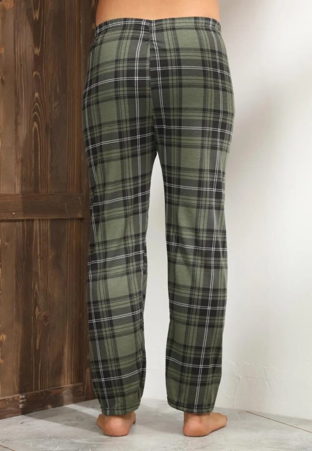 Pantalon casual bărbat Big Size, verde închis cu carouri elegante - 2