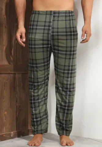 Pantalon casual bărbat Big Size, verde închis cu carouri elegante