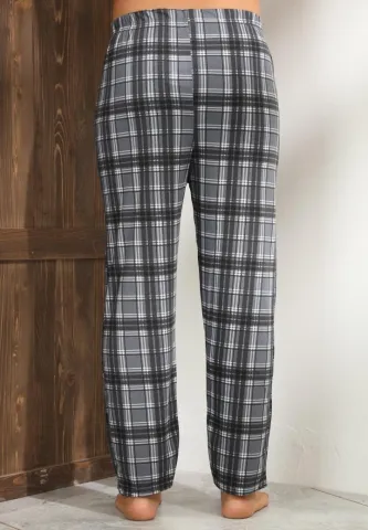 Pantalon modern bărbat Big Size, gri cu carouri și linii albe hover