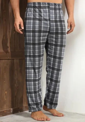 Pantalon modern bărbat Big Size, gri cu carouri și linii albe